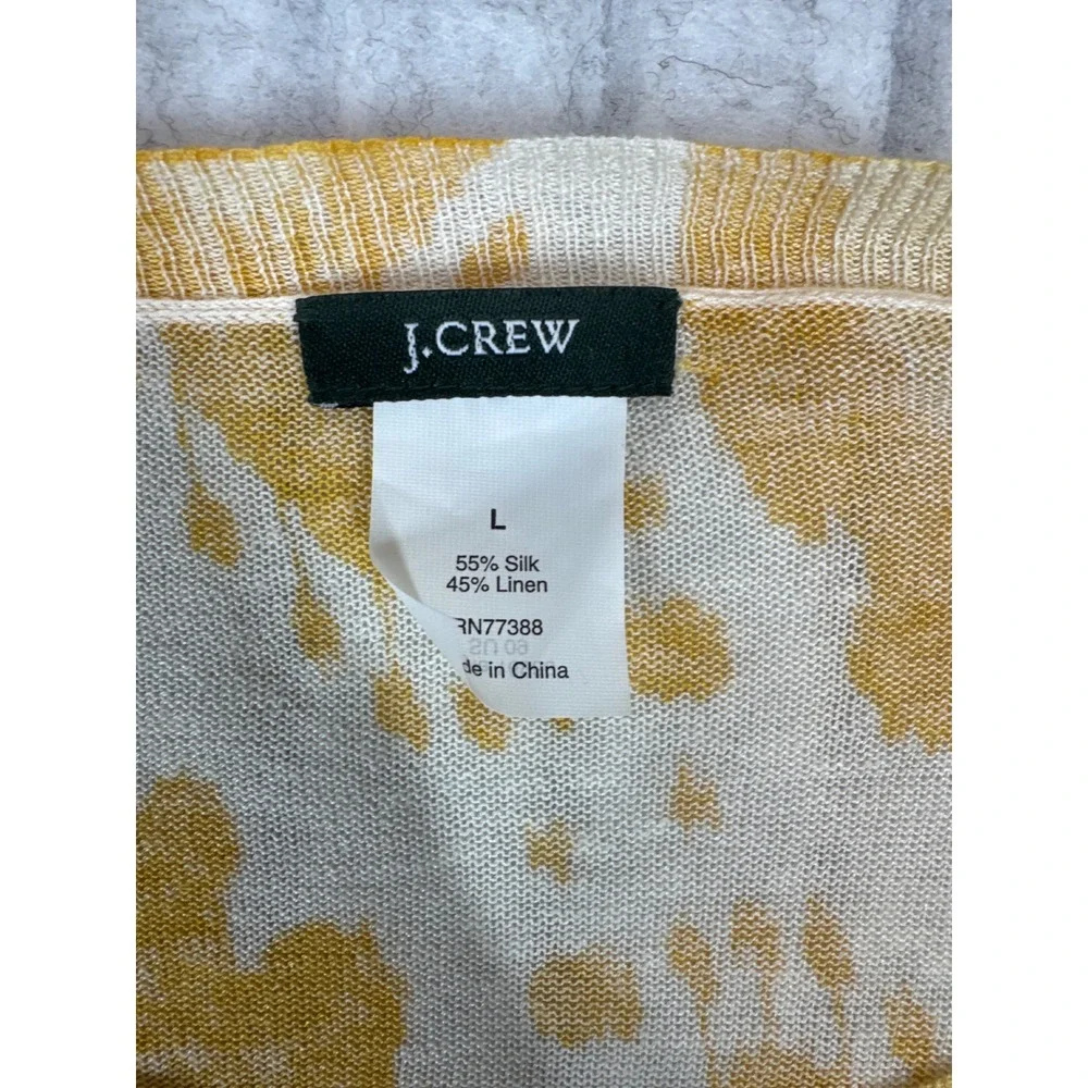 J.Crew Yellow Ikat Medallion Silk Linen Cardigan Sweater‎ Large Womens RN77388 - Picture 2 of 5